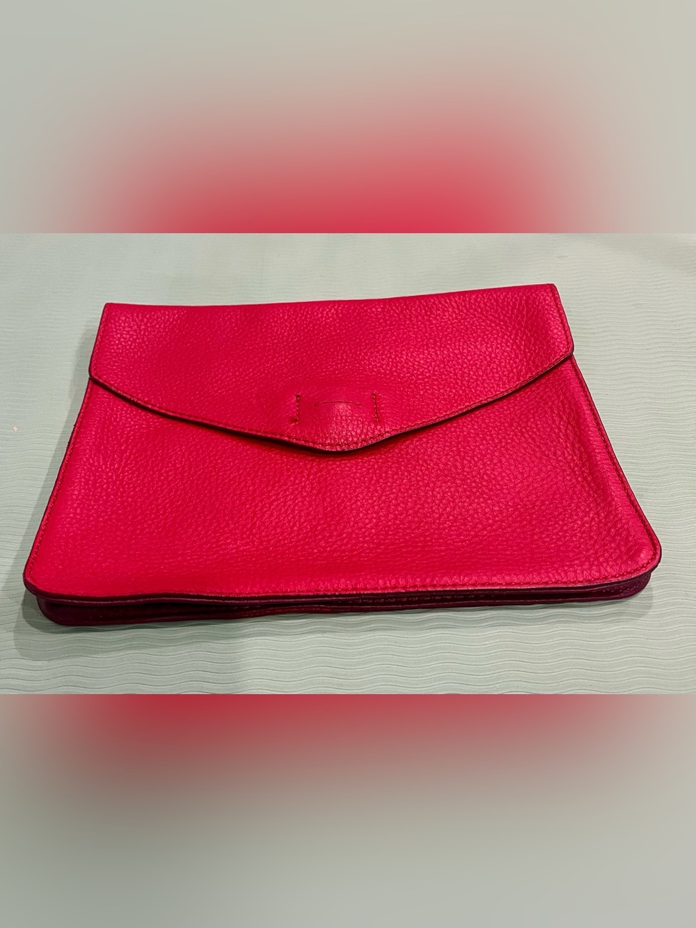 Leather Envelope Clutch Cinnabar Red Minimalist Foldover Soft Pebble Grain Gap
